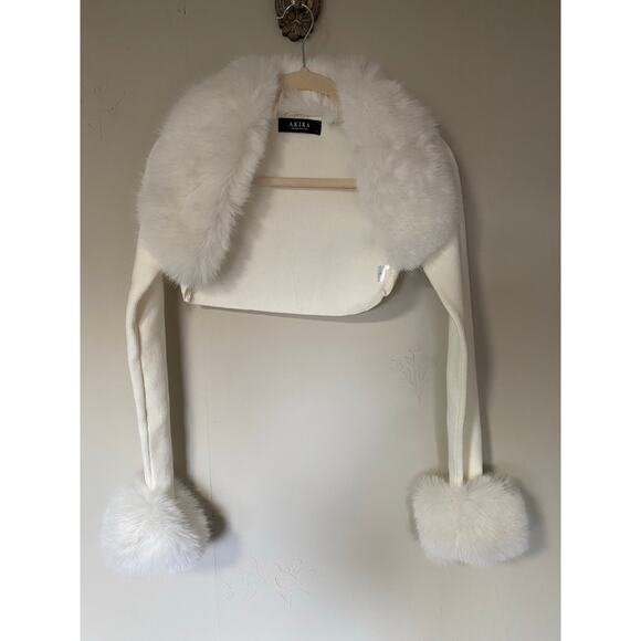 AKIRA Sweaters - Akira Lux Faux Fur Trim Bolero Sweat White Large Ultra Crop